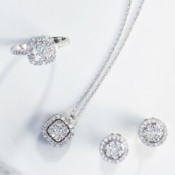anello girocollo orecchini in oro bianco e diamanti