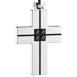 Collana Zancan in acciaio con croce e brillanti neri_00002