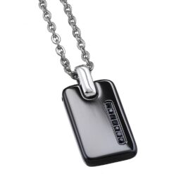 Collana Zancan in acciaio con piastrina e pietre nere